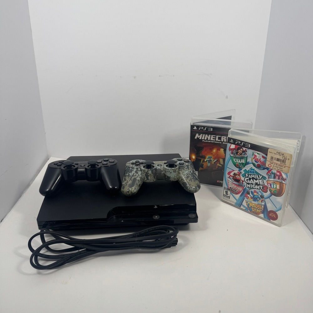 Sony PS3 Slim CECH-2001A Console Bundle 2 Controllers Minecraft Family Game